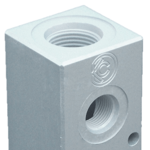 Aluminum Header end port view with SAE ORB ports J1926-1 ISO 11926-1 MS16142